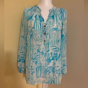 Lilly Pulitzer Blue & White Printed Long-Sleeve Women's Tunic Top S